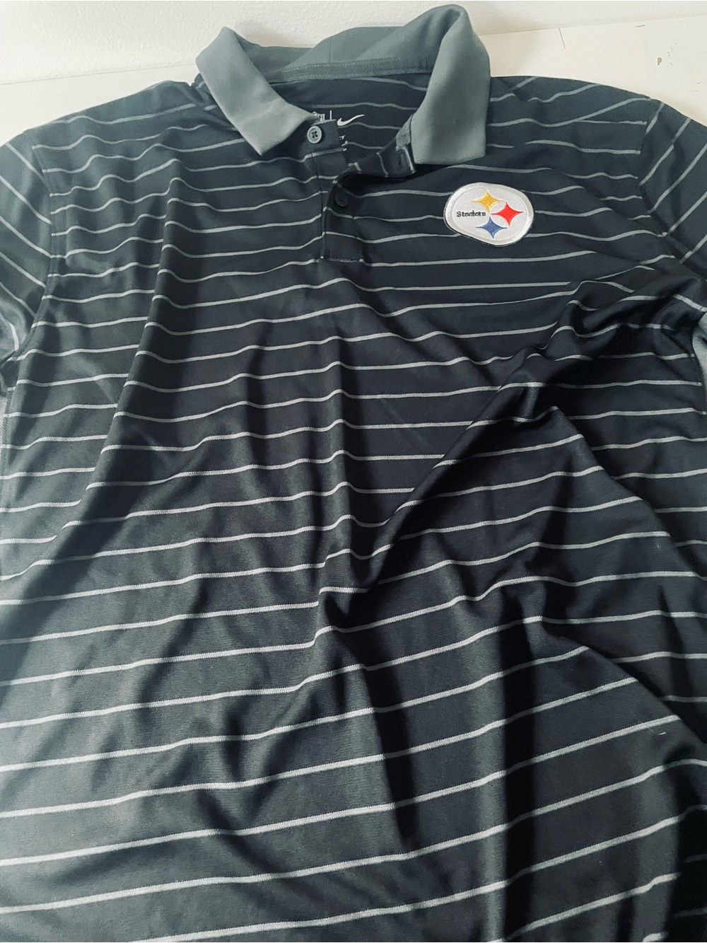 Official NFL Pittsburgh Steelers Black Striped Polo Shirt